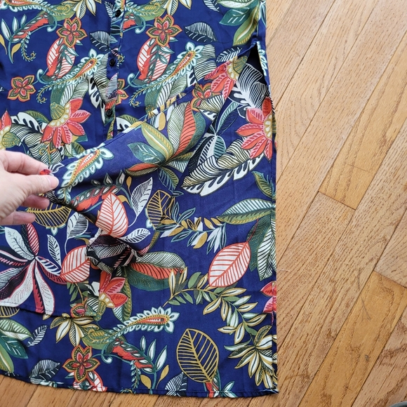 Spense Floral Shirt Tunic Sleeveless Band Collar Hi Low Hem - Picture 5 of 14